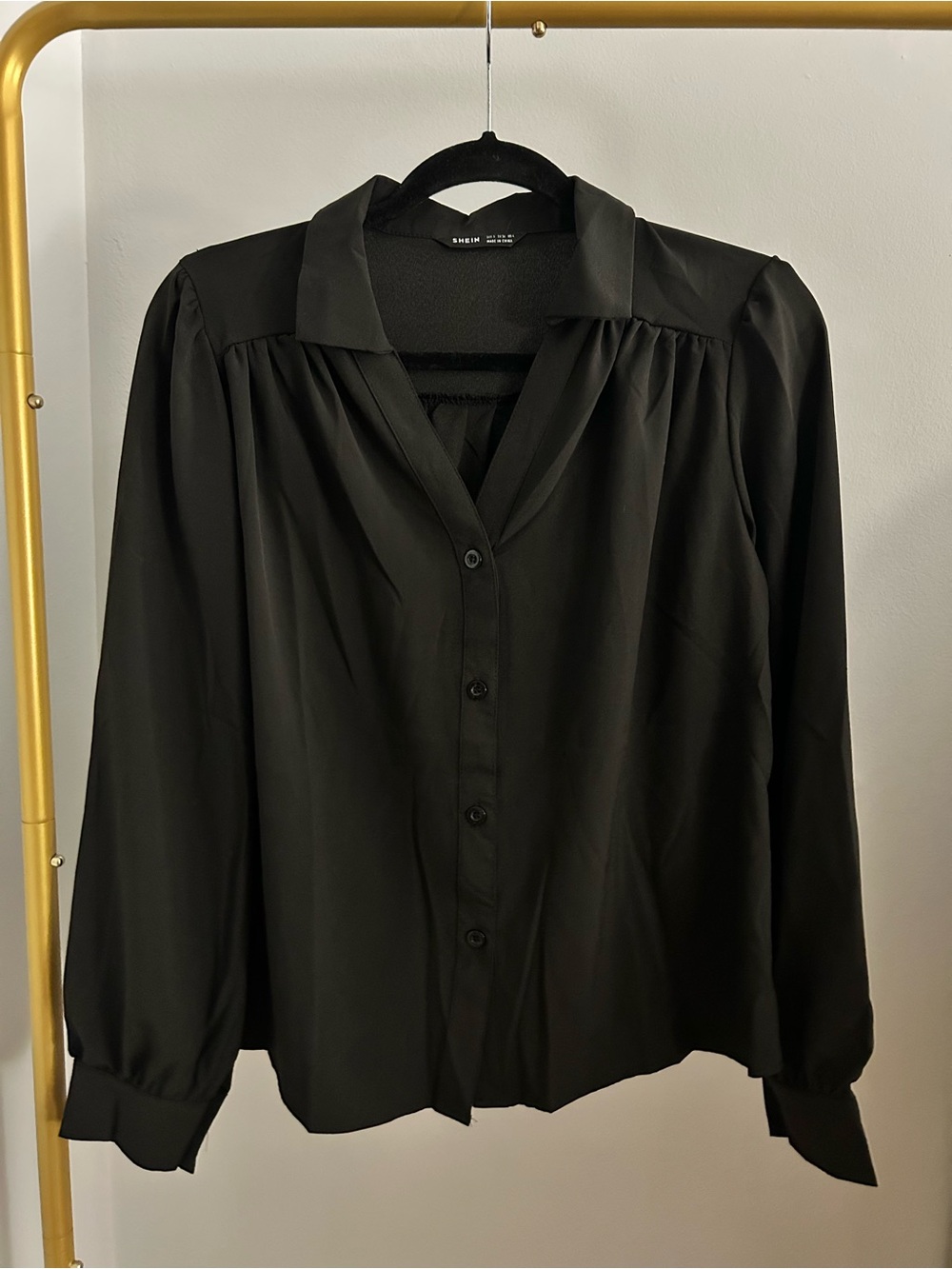 NWOT SHEIN Black Satin Button Front Blouse S
